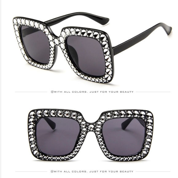 black boho square bug eye oversized sunglasses - Picture 4 of 4